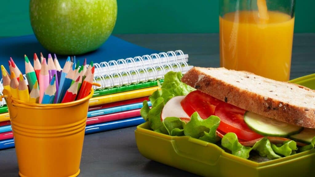 lanche saudável para escola - imagem de lancheira com suco e sanduiche