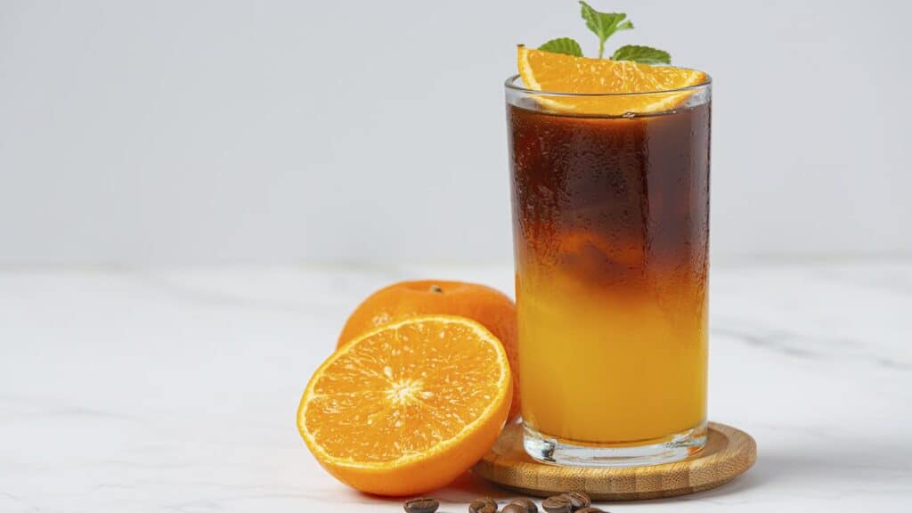 Imagem de um café com suco de laranja